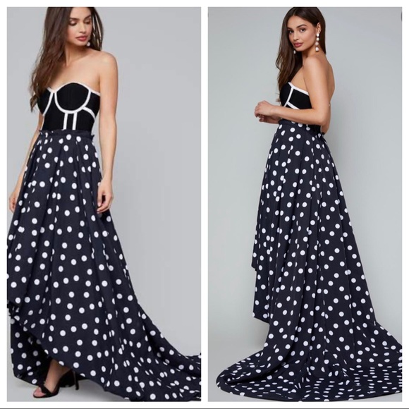 bebe Dresses & Skirts - BEBE Whitney Polka Dot Hi Low Contrast Trim Gown